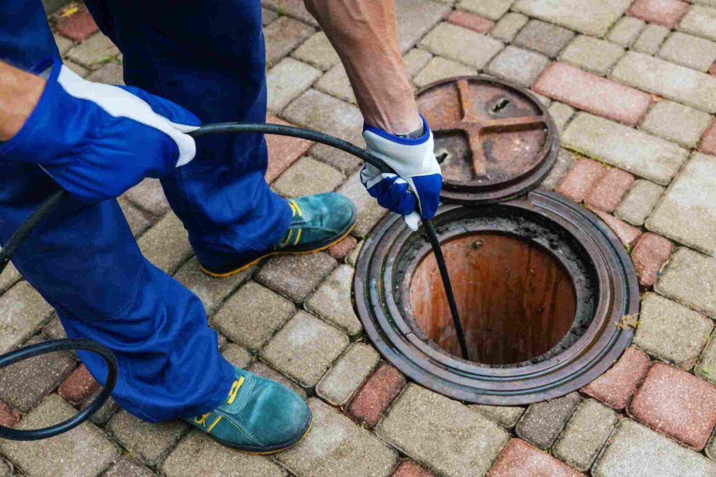 Drain cleaning technician inspecting sewer line access in Jacksonville, FL